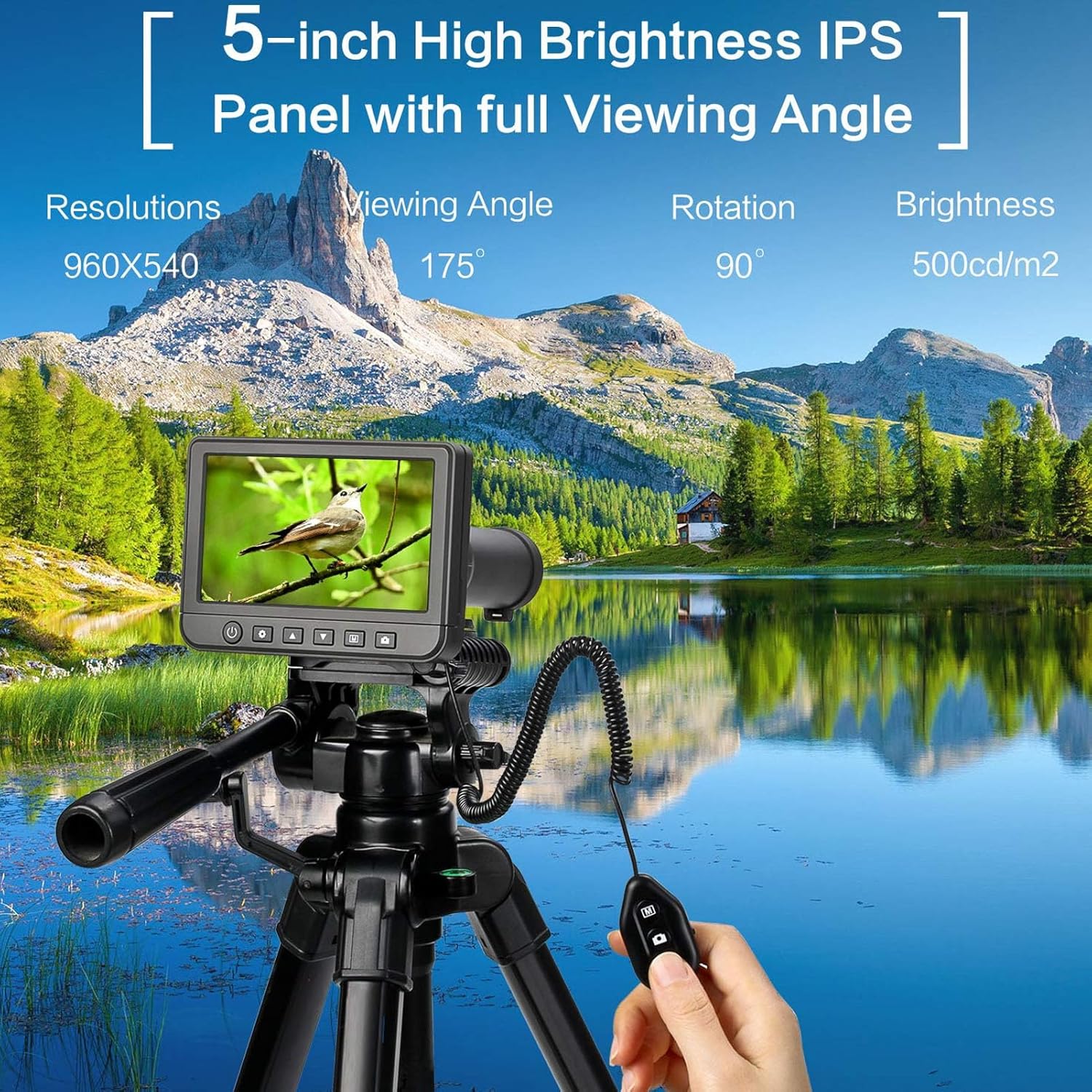 Digital Telescope Camera, 50X Magnification 1080P Video Digital Telescope with Camera, 5-Inch LCD Screen Video Photo Recorder for Hunting Outdoors ()
